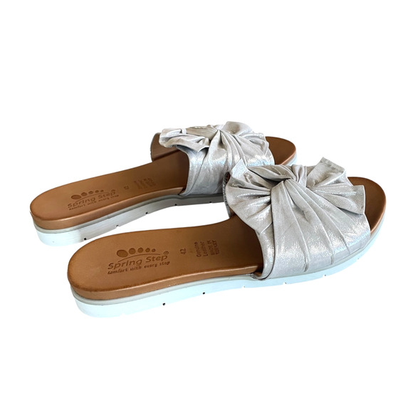 SPRING STEP Lavona Women Size 42/US 11.5 Silver Leather Slip-On Slide Sandal NEW - Picture 5 of 5